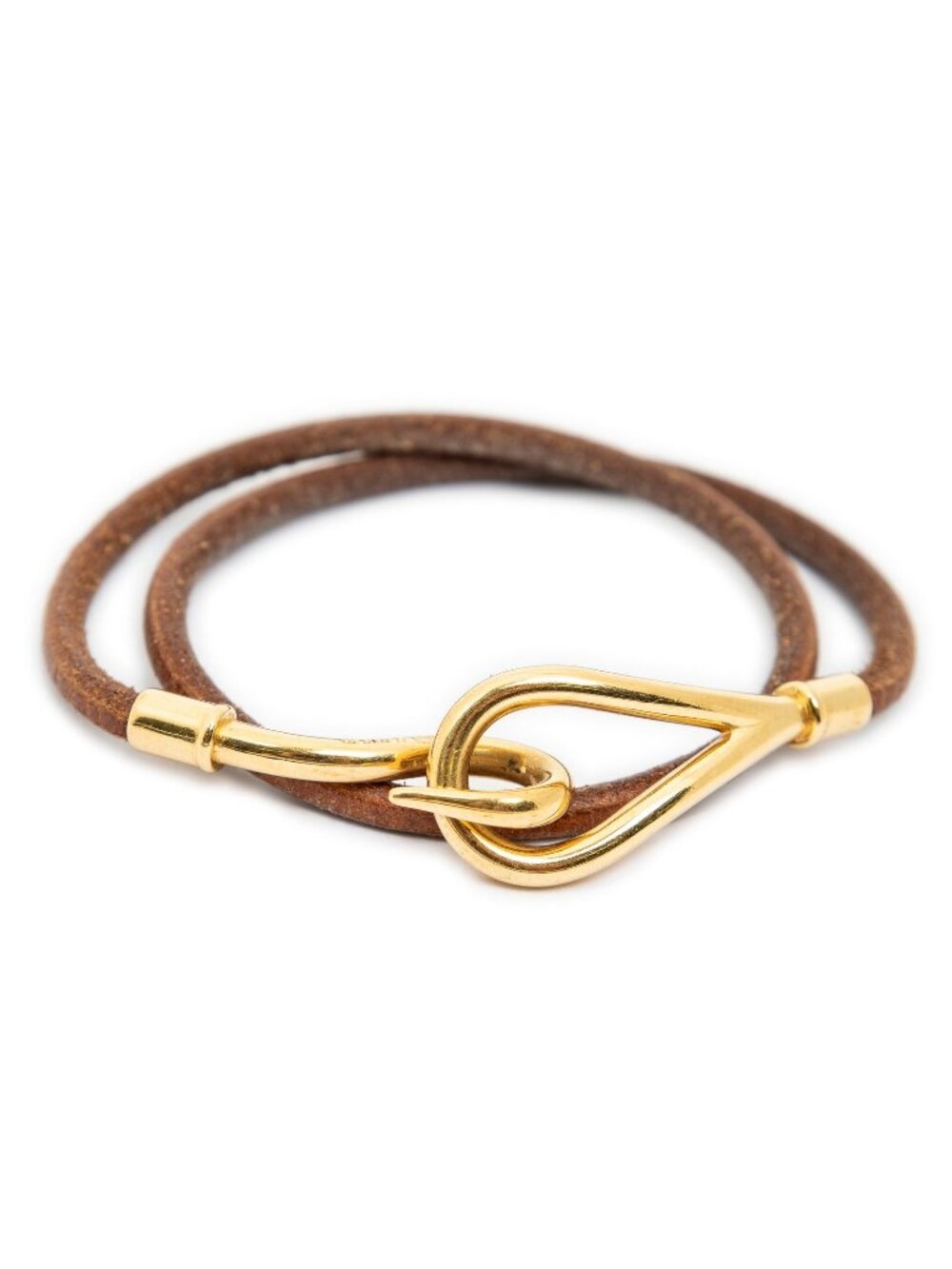 Hermes Jumbo Hook Double Tour Bracelet Brown Calfskin Leather